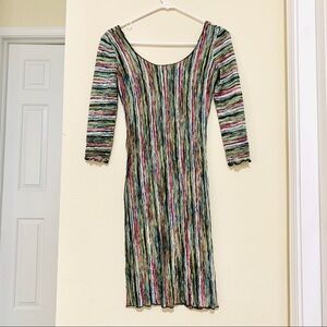 ABS Y2K multi color micro striped pencil dress women size XS stretchy comfy